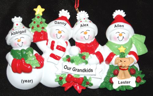 Grandparents Christmas Ornament Snow Fam 4 Grandkids wih Pets Personalized by RussellRhodes.com