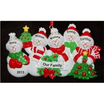 Snow Family with Tree for 5 Christmas Ornament Personalized by Russell Rhodes
