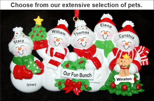 My Xmas Fun Bunch 5 Grandkids Christmas Ornament with Pets Personalized by Russell Rhodes