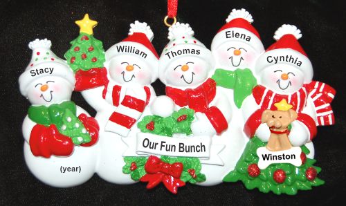 Grandparents Christmas Ornament Snow Fam 5 Grandkids with Pets Personalized by RussellRhodes.com