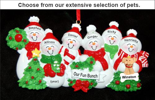 My Xmas Fun Bunch 6 Grandkids Christmas Ornament with Pets Personalized by Russell Rhodes