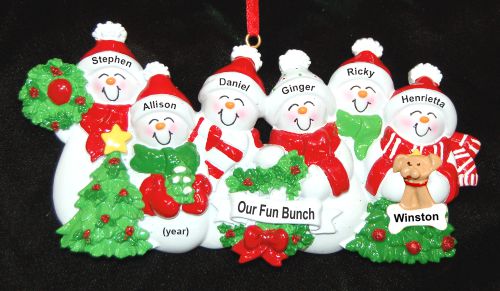 Grandparents Christmas Ornament Snow Fam 6 Grandkids with Pets Personalized by RussellRhodes.com