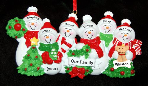 Family Christmas Ornament Snow Fam for 6 with Pets Personalized by RussellRhodes.com