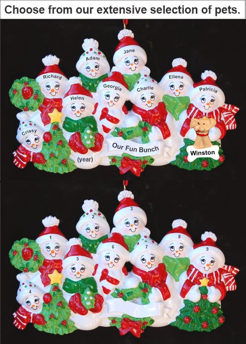 My Xmas Fun Bunch 9 Grandkids Christmas Ornament with Pets Personalized by Russell Rhodes