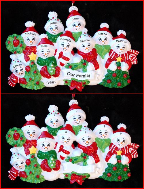 Family Christmas Ornament Snow Fam for 9 Personalized by RussellRhodes.com