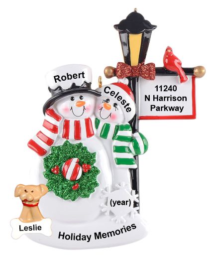 Couples Christmas Ornament by Winter Lamp Light with Pets Personalized by RussellRhodes.com