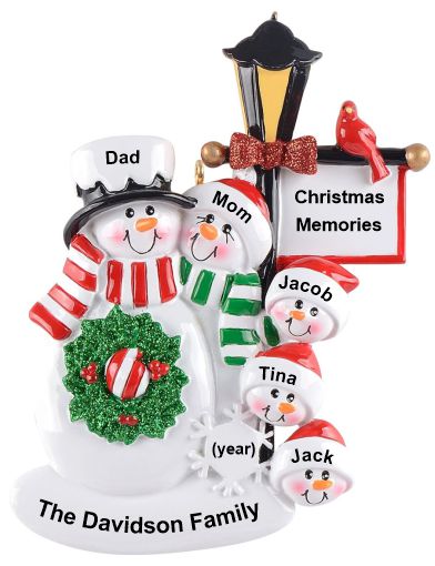 Family Christmas Ornament by Winter Lamp Light for 5 Personalized by RussellRhodes.com