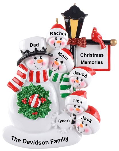 Family Christmas Ornament by Winter Lamp Light for 6 Personalized by RussellRhodes.com