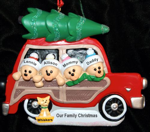 Family Christmas Ornament Woody for 4 with Pets by Russell Rhodes
