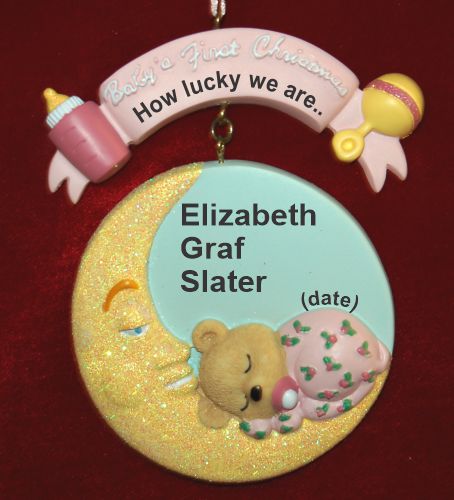 Baby's First Christmas Pink Moon Christmas Ornament Personalized by Russell Rhodes