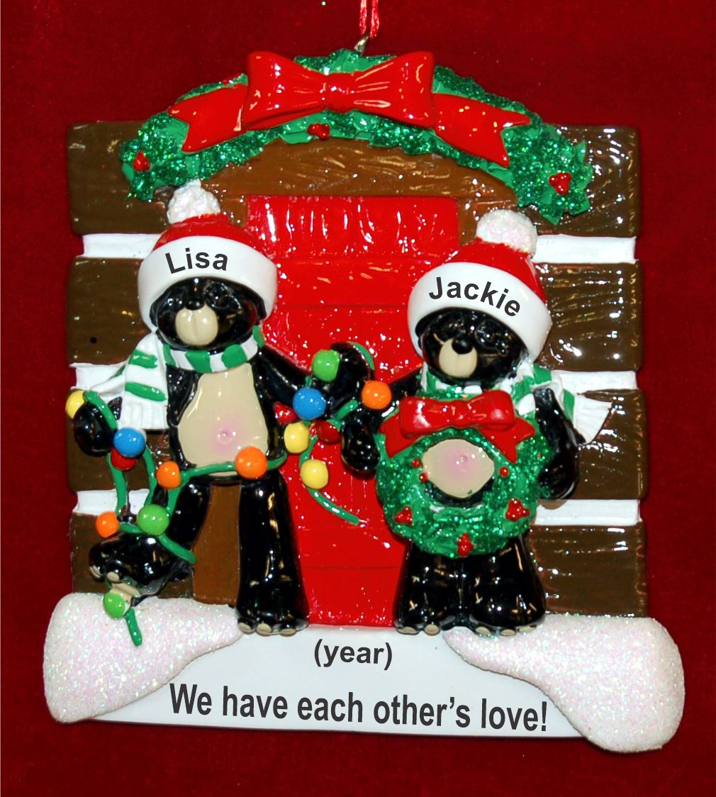 Lesbian Couple Christmas Ornament Bears and Lights Personalized FREE by Russell Rhodes