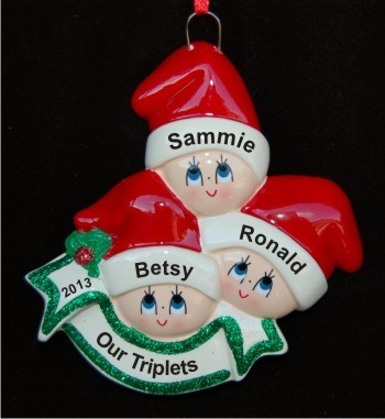 Stocking Caps Our Triplets Christmas Ornament Personalized by Russell Rhodes