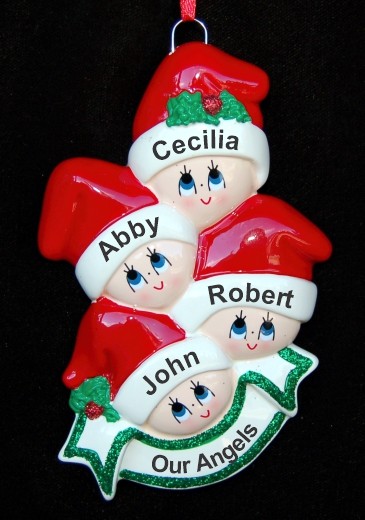 Family Christmas Ornament Holiday Caps Our 4 Kids Personalized by RussellRhodes.com