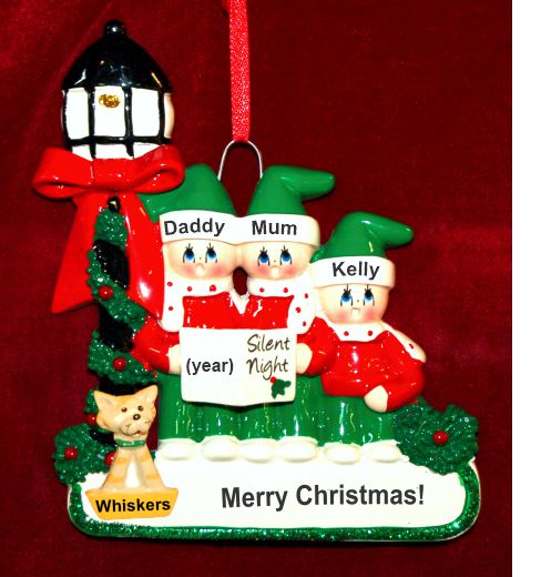 Family Christmas Ornament Caroling for 3 with Pets Personalized by RussellRhodes.com