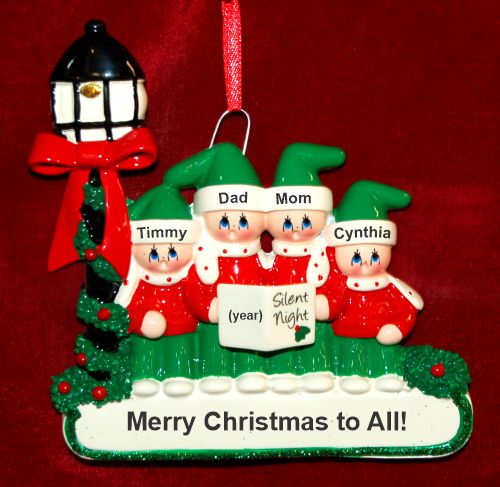 Personalized Caroling Family Christmas Ornament for 4 by Russell Rhodes