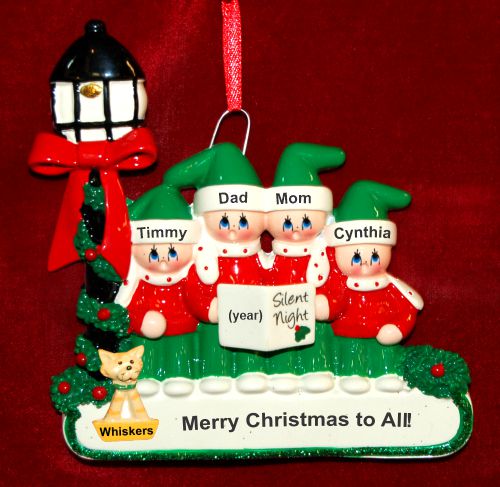 Family Christmas Ornament Caroling for 4 with Pets Personalized by RussellRhodes.com