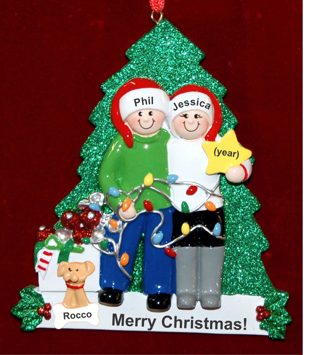 Let's Decorate! Couple Christmas Ornament with Pets Personalized by Russell Rhodes