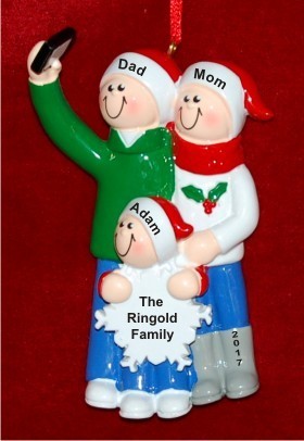 Selfie Fam 3 Christmas Ornament Personalized by Russell Rhodes