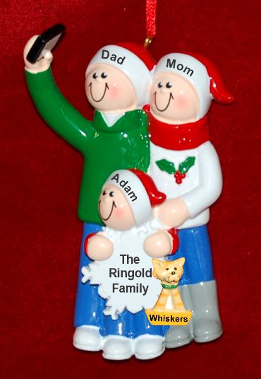 Selfie Fam 3 Christmas Ornament with Pets Personalized by RussellRhodes.com