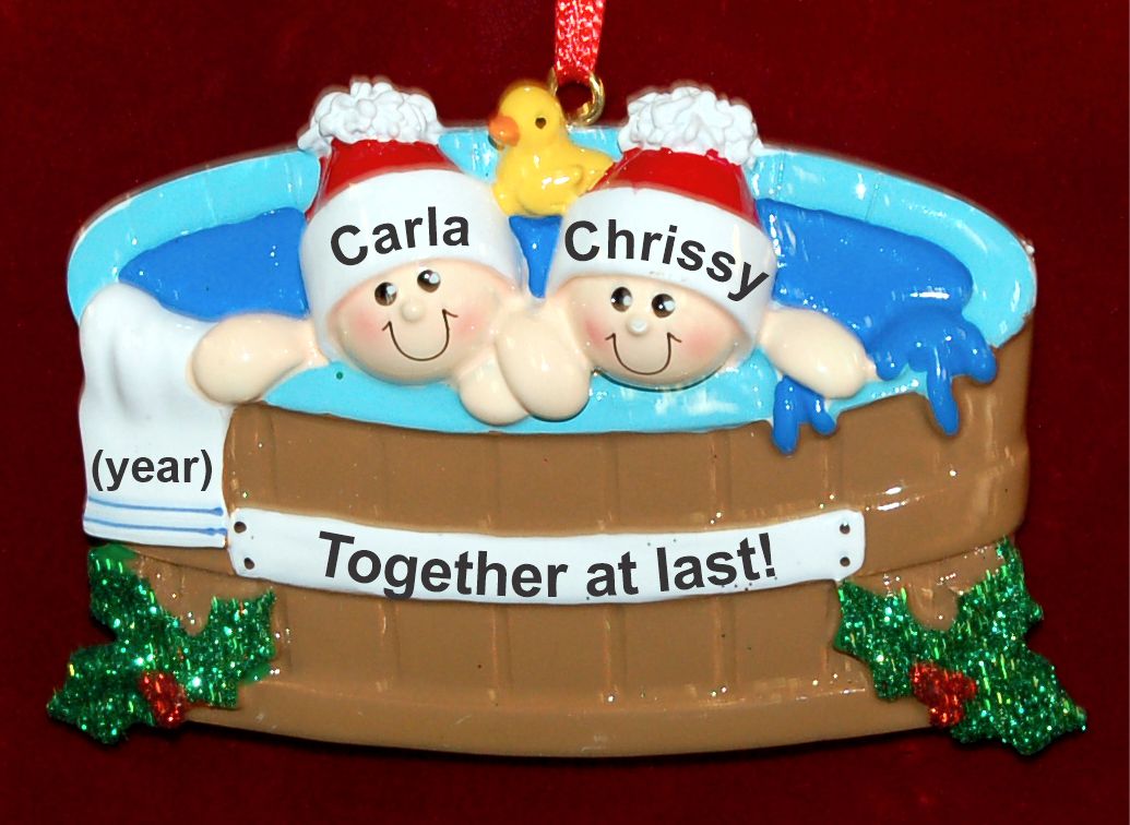 Personalized Vacation Christmas Ornament Hot Tub Couple by Russell Rhodes