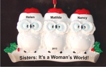 Winter White Owls 3 Sisters Christmas Ornament Personalized by Russell Rhodes