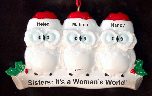 Sisters or Siblings Christmas Ornament Winter Owls for 3 Personalized by RussellRhodes.com