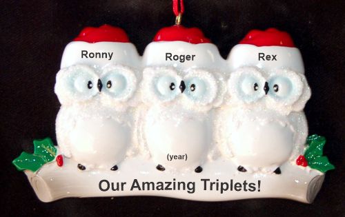 Triplets Christmas Ornament Winter Owls Personalized by RussellRhodes.com