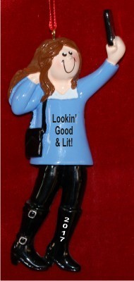 Selfie Female Brunette Christmas Ornament Personalized by RussellRhodes.com