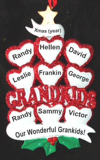 Grandparents Christmas Ornament Loving Hearts 9 Grandkids Personalized by RussellRhodes.com
