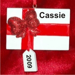 Glad Tidings Gift Box Christmas Ornament Personalized by Russell Rhodes