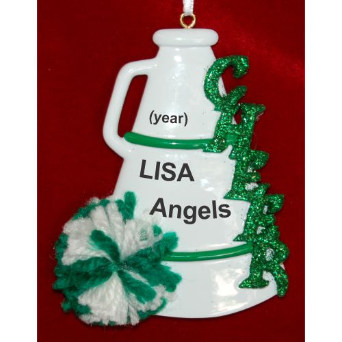 Green Pom Cheerleader Christmas Ornament Personalized by Russell Rhodes