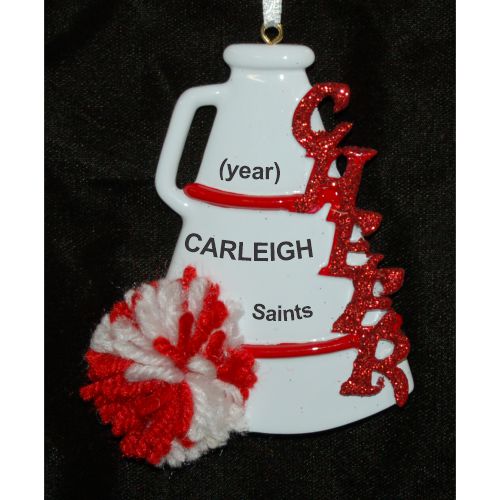 Red Pom Cheerleader Christmas Ornament Personalized by Russell Rhodes