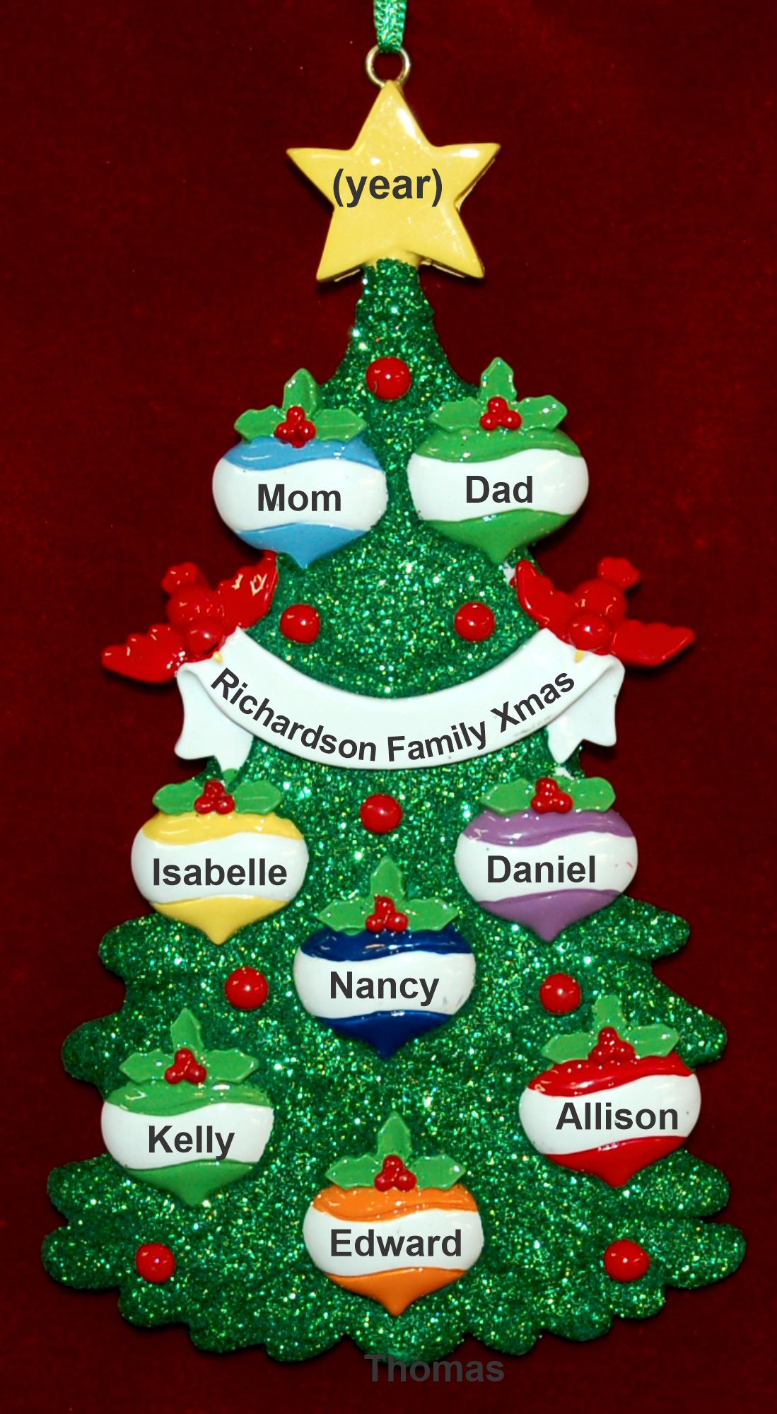 Family Christmas ornament Xmas Tree for 8 Personalized by RussellRhodes.com