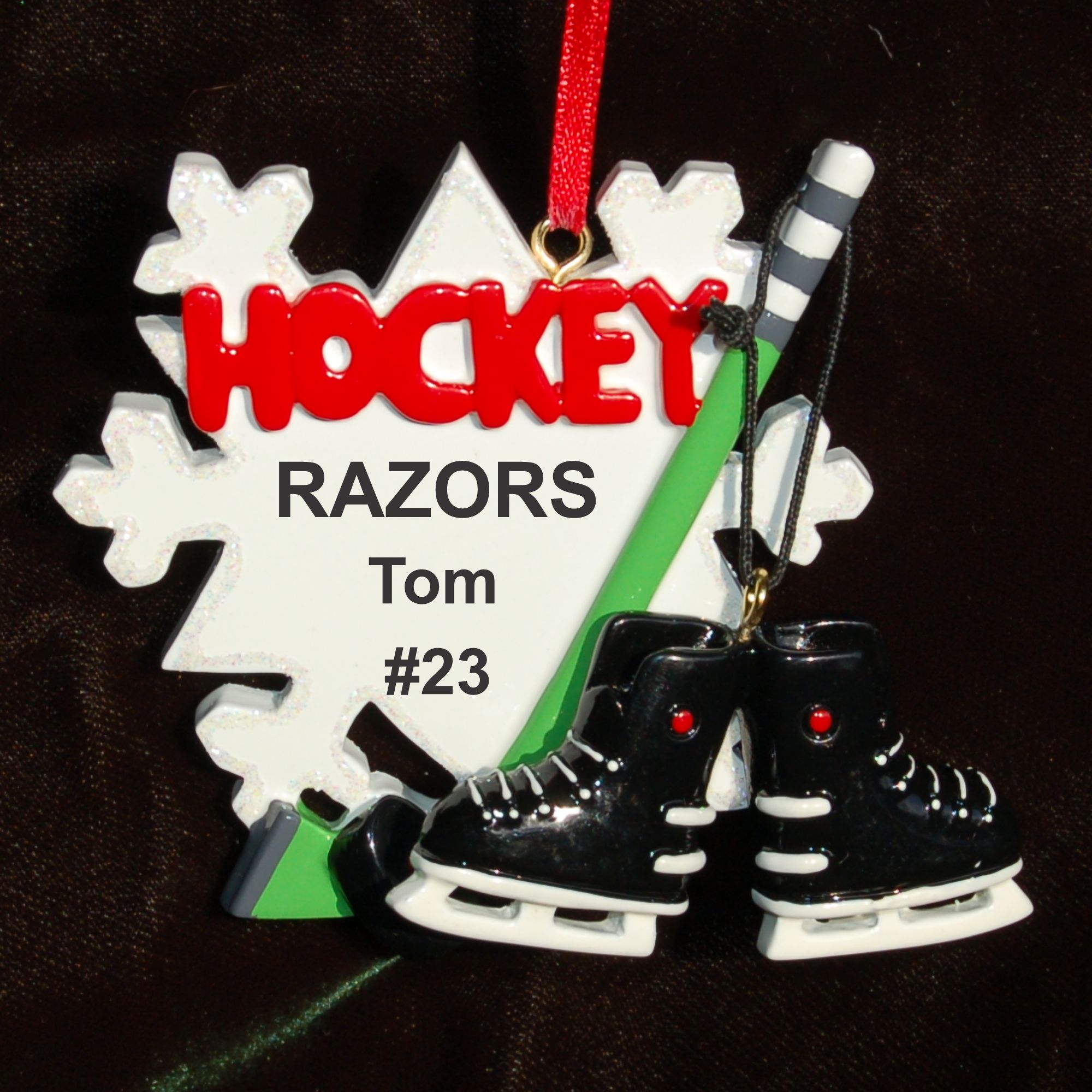 Snowflake Hockey Christmas Ornament Personalized by RussellRhodes.com