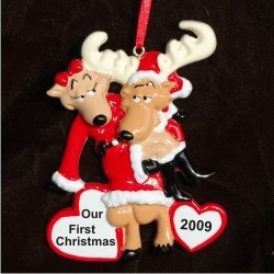 Santa Deer Couple Christmas Ornament Personalized by Russell Rhodes