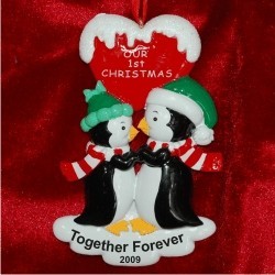 Penguins Kiss, Our First Christmas Christmas Ornament Personalized by RussellRhodes.com