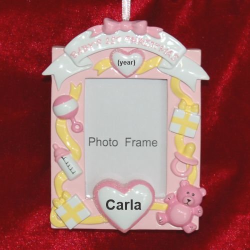 Baby's First Christmas Ornament Loving Hearts Photo Frame Pink Personalized by RussellRhodes.com