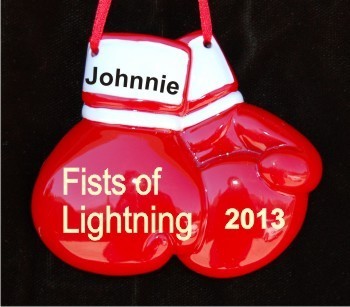 Boys Boxing Gloves Personalized Christmas Ornament Personalized by Russell Rhodes
