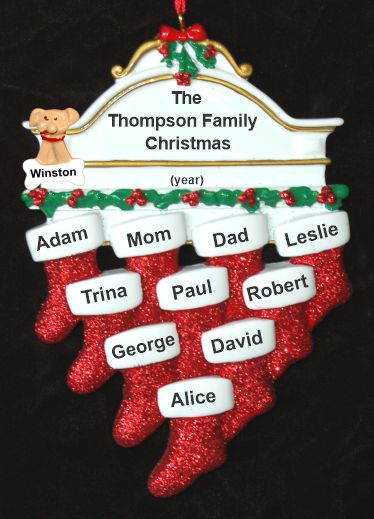 Family Christmas Ornament Hung with Care for 10 with Pets Personalized by RussellRhodes.com