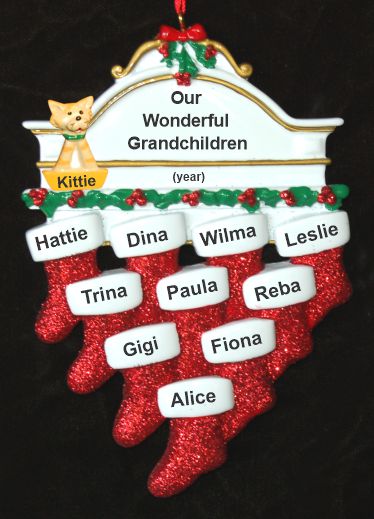 Grandparents Christmas Ornament Hung with Care 10 Grandkids with Pets Personalized by RussellRhodes.com