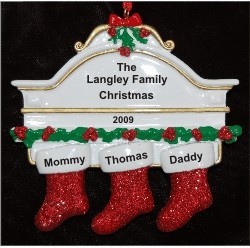 Personalized Stockings Hung with Care Family of 3 Christmas Ornament by Russell Rhodes