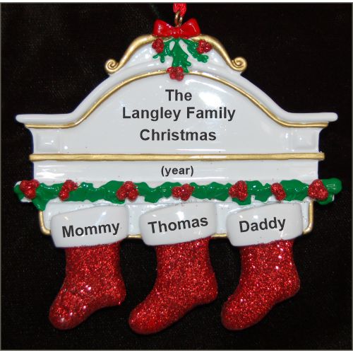 Stockings Hung with Care Family of 3 Christmas Ornament Personalized by RussellRhodes.com