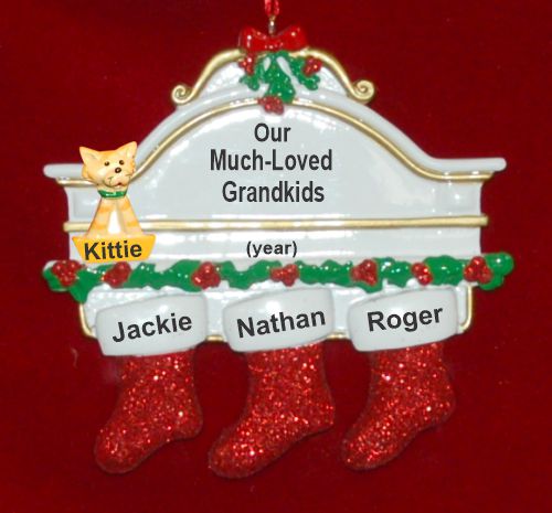 Grandparents Christmas Ornament Hung with Care 3 Grandkids with Pets Personalized by RussellRhodes.com