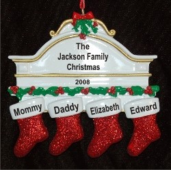 Stockings Hung with Care Family of 4 Christmas Ornament Personalized by Russell Rhodes