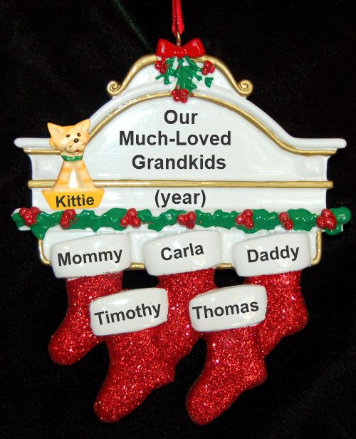 Grandparents Christmas Ornament Hung with Care 5 Grandkids with Pets Personalized by RussellRhodes.com