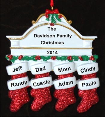Stockings Hung with Care Family of 8 Christmas Ornament Personalized by Russell Rhodes