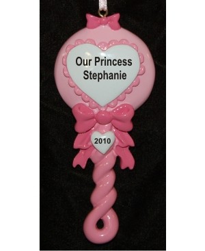 Pink Baby Rattle Christmas Ornament Personalized by Russell Rhodes