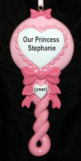 Baby Christmas Ornament Pink Rattle Personalized by RussellRhodes.com