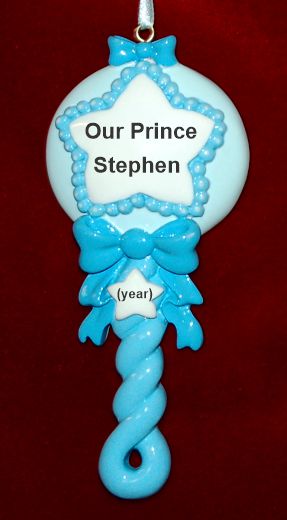 Baby Christmas Ornament Blue Rattle Personalized by RussellRhodes.com