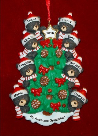 8 Precious Grandchildren Beary Cozy Round the Tree Christmas Ornament Personalized by Russell Rhodes